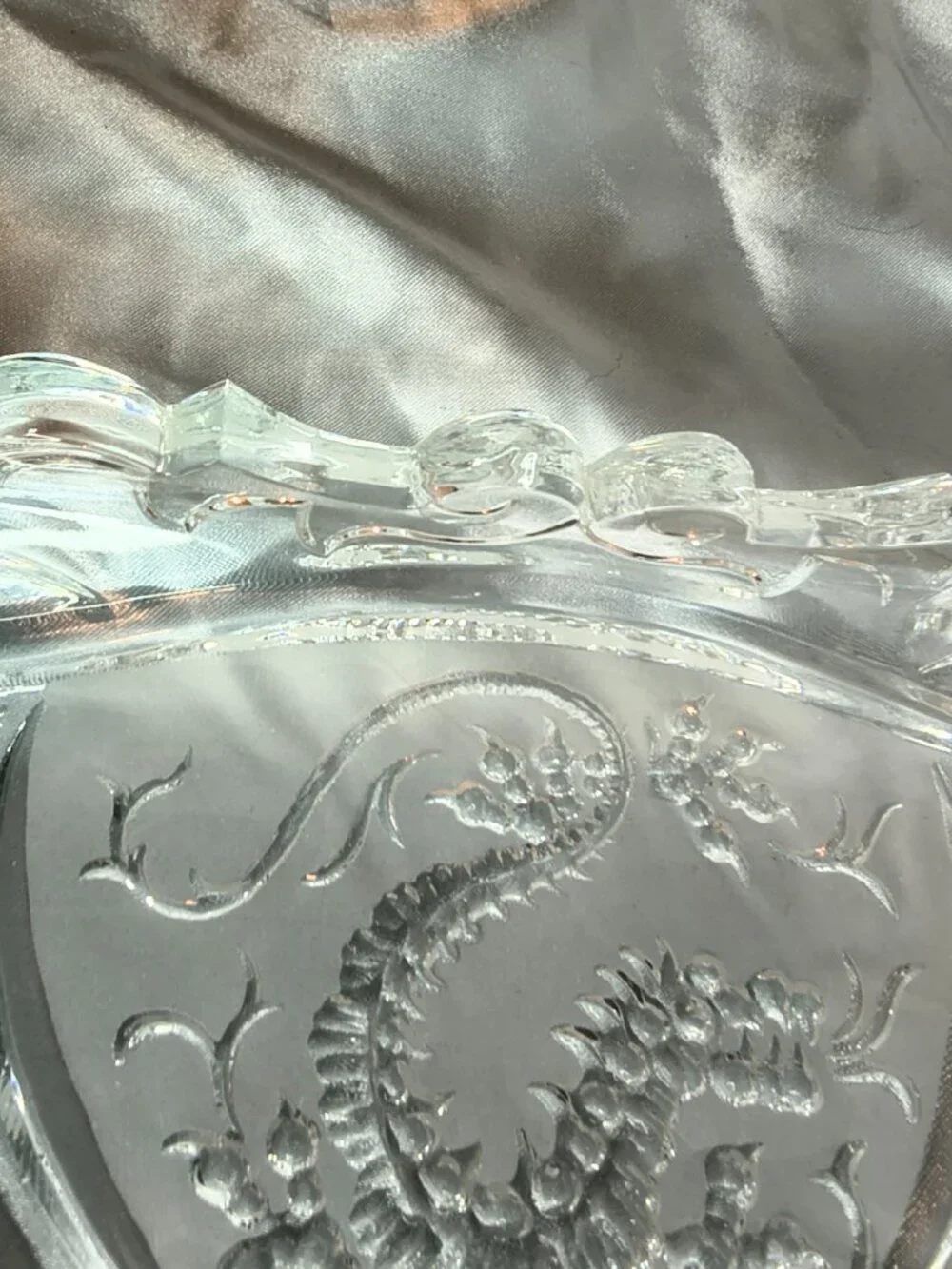 Vintage Art Deco Barolac Crystal Dragon Platter